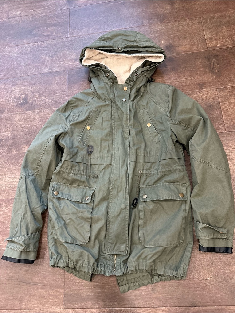 Thread & Supply Olive Green Hooded Puffer Jacket